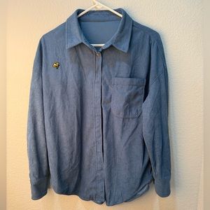 Oversized Blue flannel button up with bee patch